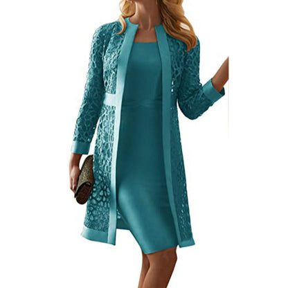 Clothing Color Lace Cardigan Dress Two Piece Coat