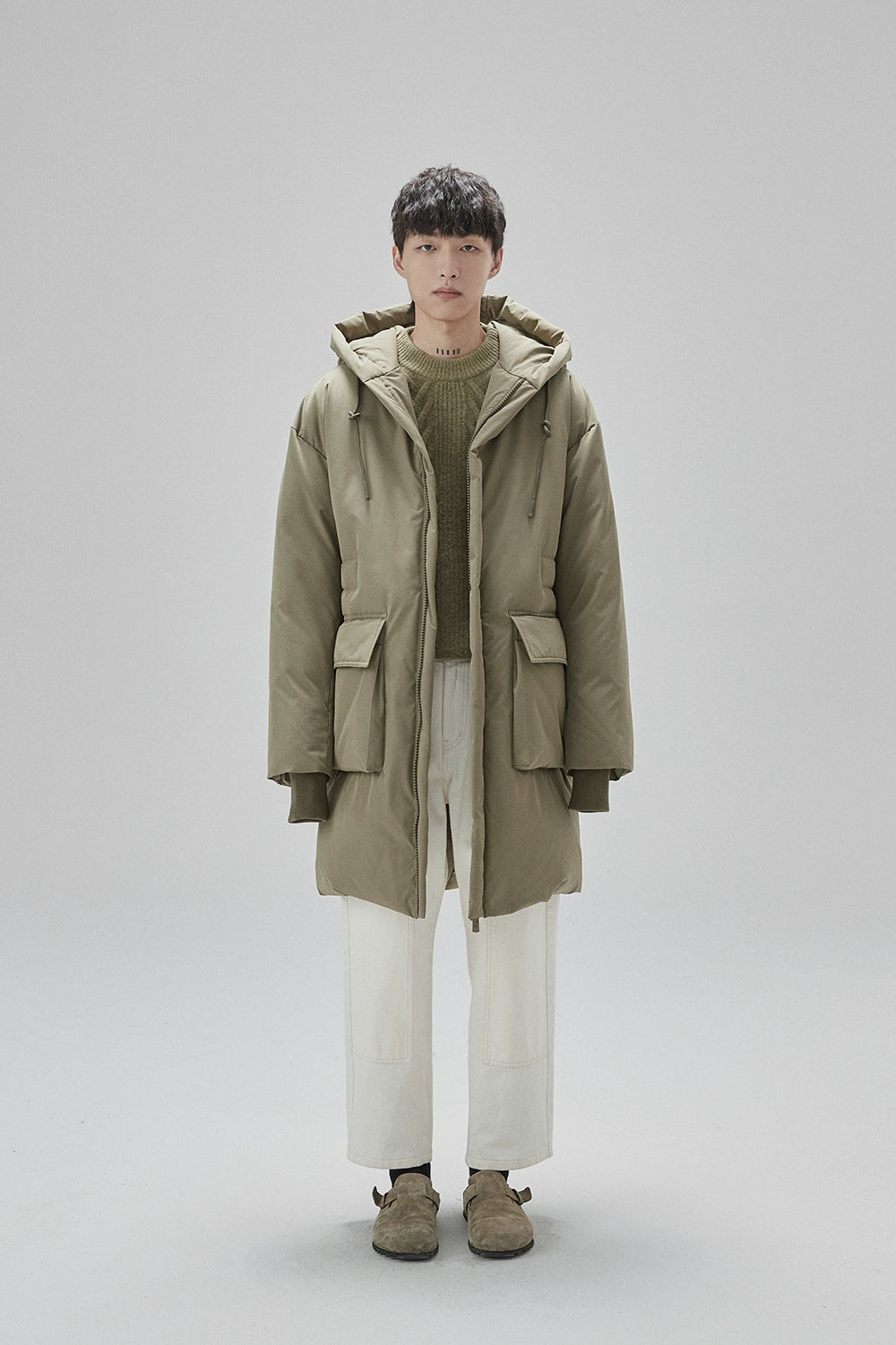 Cream Cable Knit Sweater With Chevron Pattern