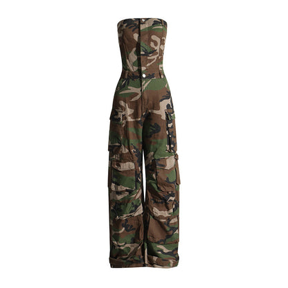 Personalized Fashionable Camouflage Pattern Jumpsuit Bandeau Slim Fit Slimming Work Clothes Pants