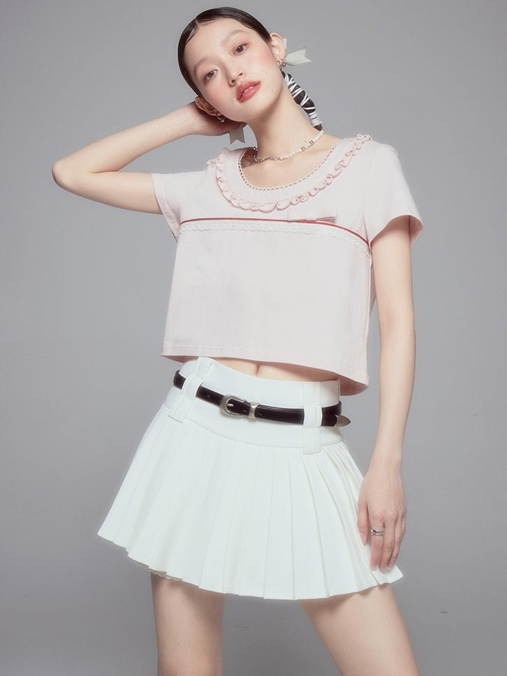 Pleated Lace A-line Skirt Trousers