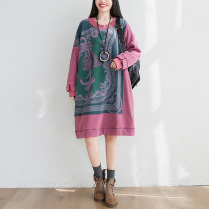 Mid Length Sweater Washed Round Neck Cashmere Padded Dress