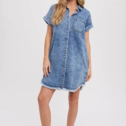 Spring Summer Loose Cardigan Denim Short Sleeve Dress