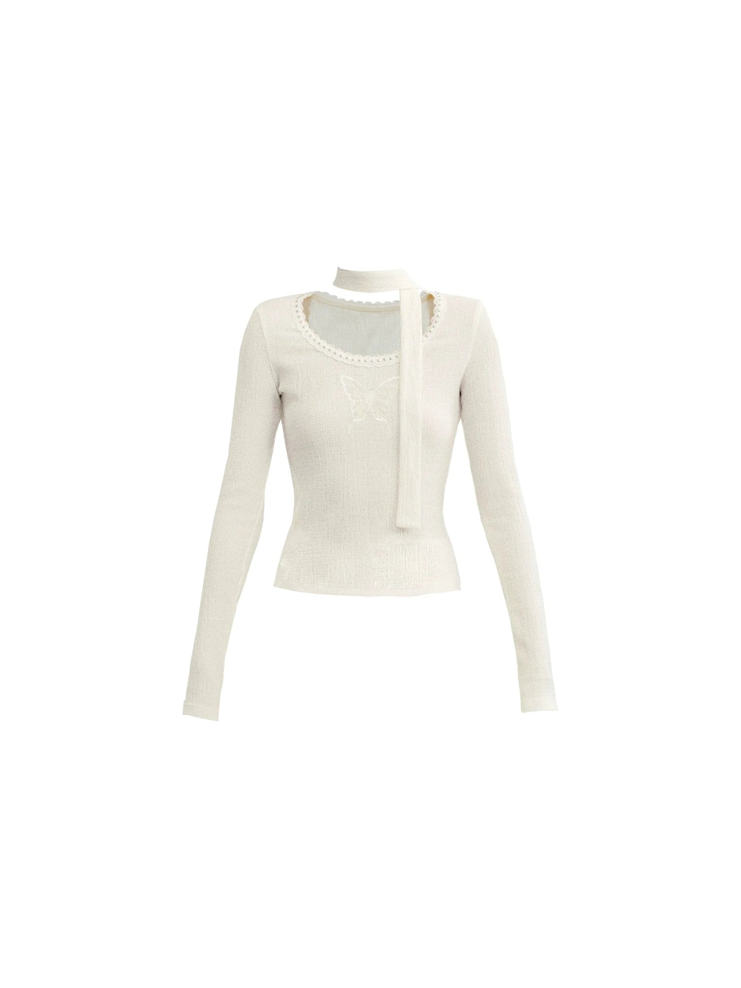 Ethereal Ivory Ensemble: Asymmetric Ruffled Midi Skirt & Choker-neck Fitted Sweater Set