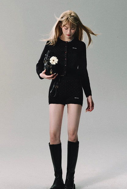 Polka Dot Knit Cardigan/short