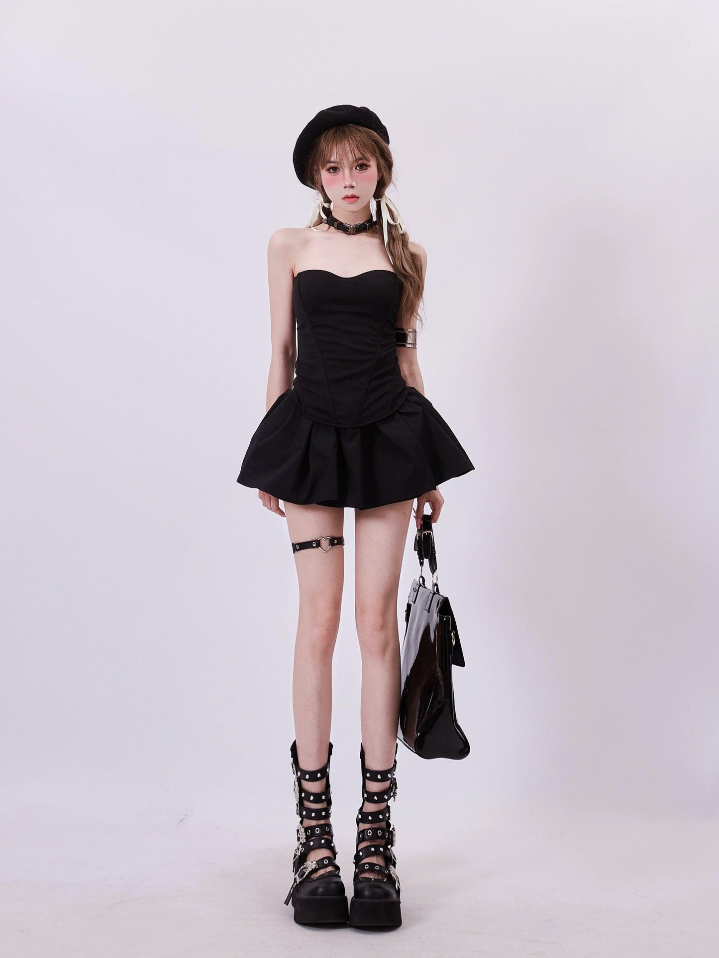 Rayohopp High-waisted Flared Mini Skirt - Black Skater Style With Elastic Waistband