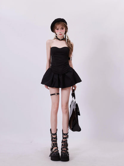 Rayohopp High-waisted Flared Mini Skirt - Black Skater Style With Elastic Waistband
