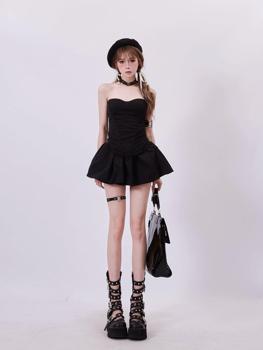 Rayohopp High-waisted Flared Mini Skirt - Black Skater Style With Elastic Waistband