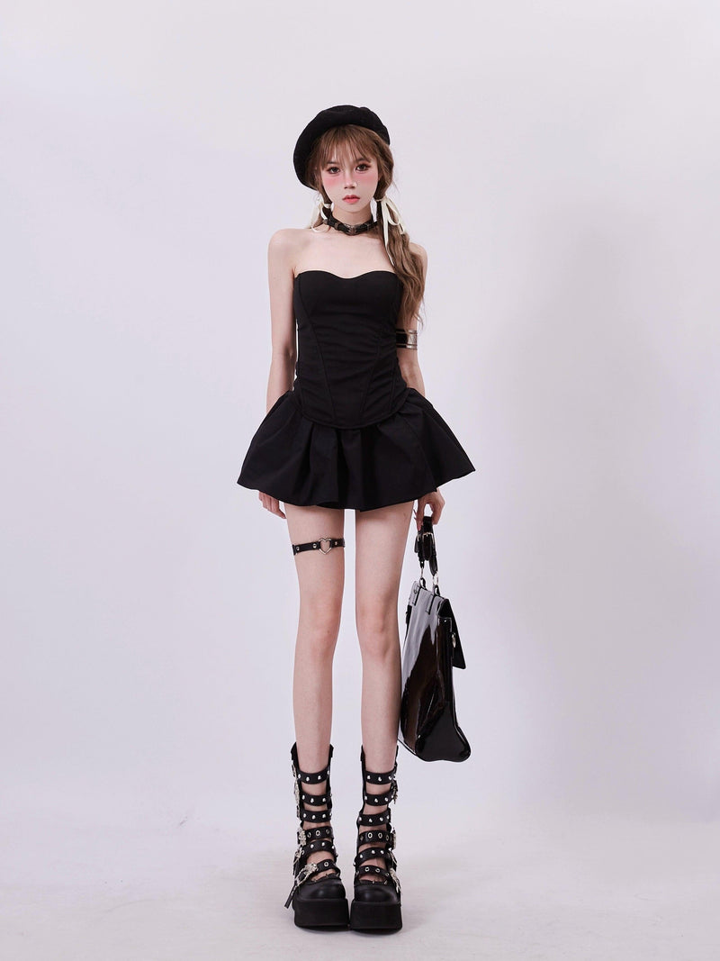 Rayohopp High-waisted Flared Mini Skirt - Black Skater Style With Elastic Waistband