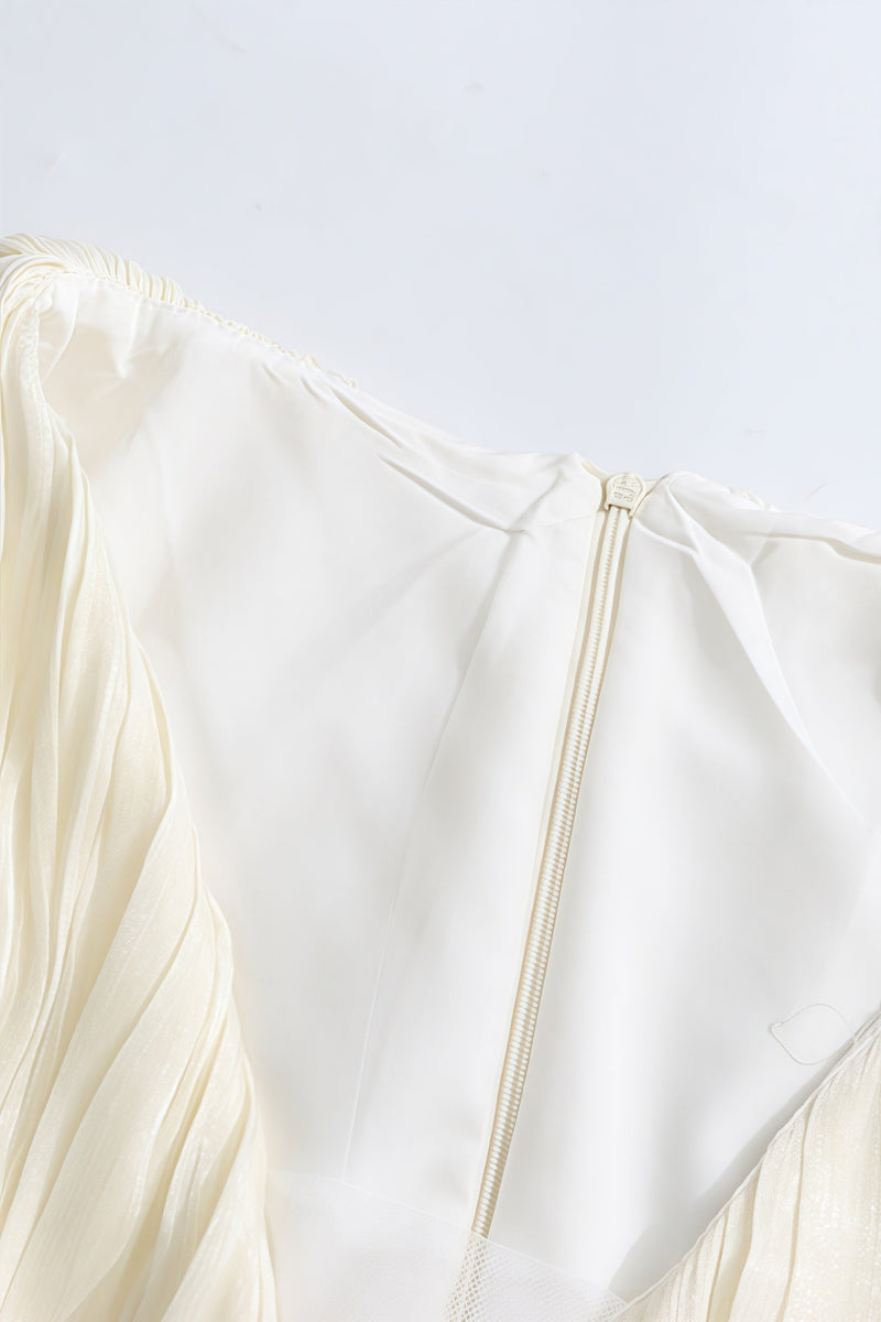 Clark White 3d Flower Pleated Mini Dress