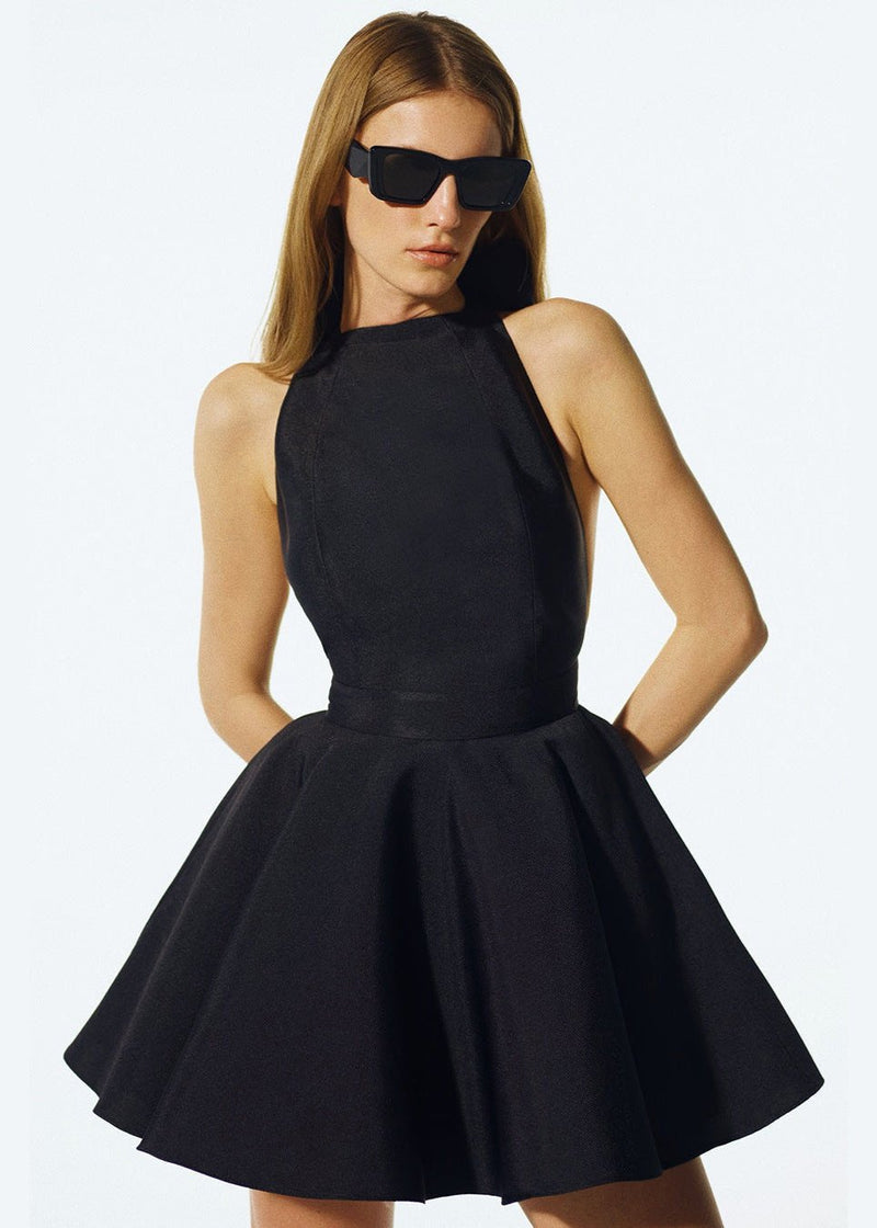 Halter Bow-back Flare Mini Dress