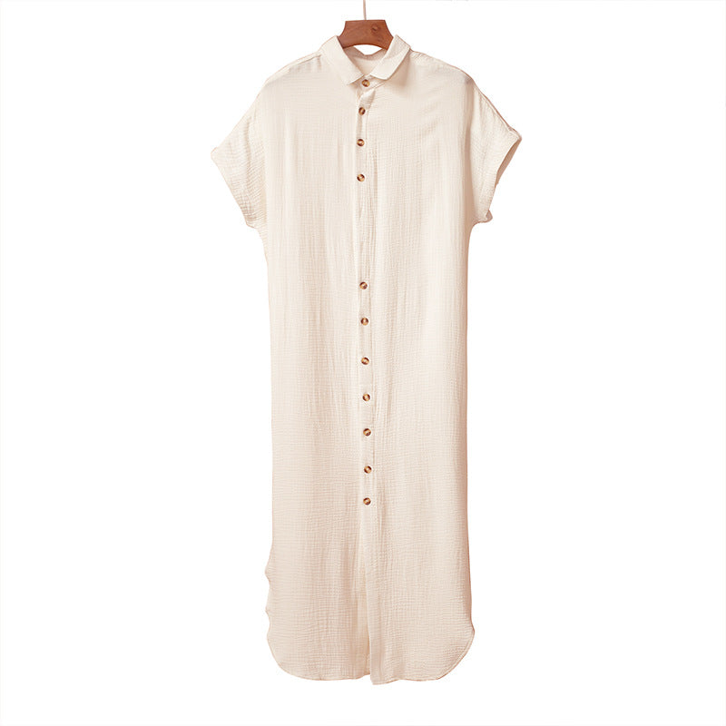 Color Shirt Simple Summer Long V-neck Single Breasted Short Sleeve Cardigan Shirt