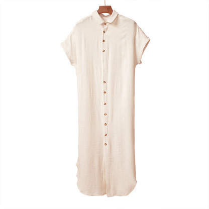 Color Shirt Simple Summer Long V-neck Single Breasted Short Sleeve Cardigan Shirt