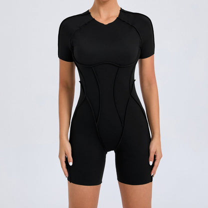 Three Dimensional Beauty Sports Yoga Jumpsuit One Piece Tight Short Sleeve Hollow Out Cutout Out Beauty Back Jumpsuit Fitness Clothes
