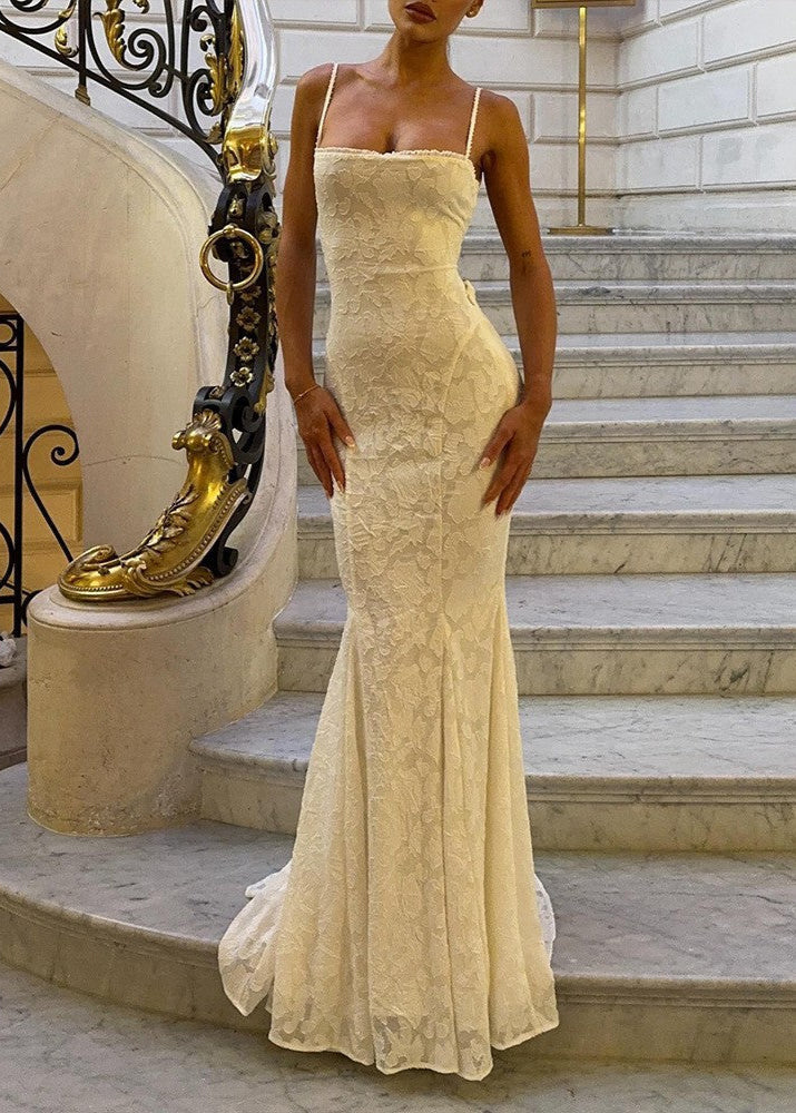 Seraphina - Lace-back Satin Maxi Dress