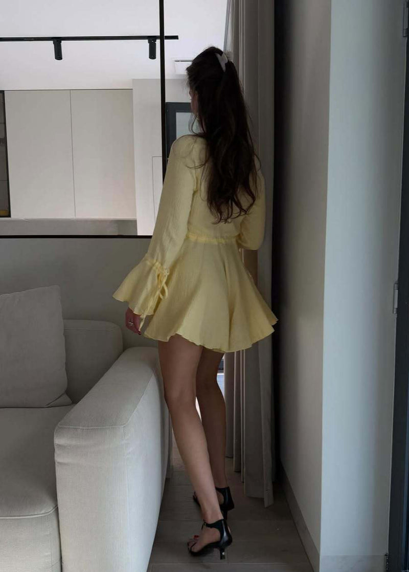 Lemon Aura - Flared Sleeve Button Romper