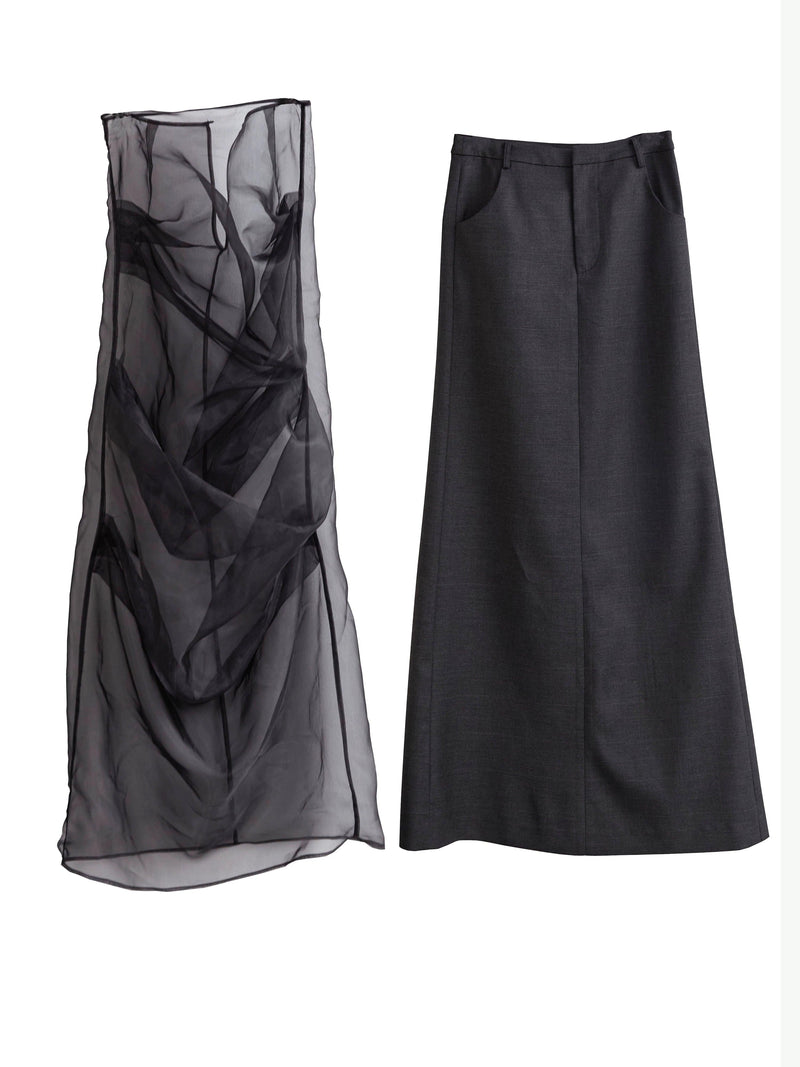 Jnylon Studio Two-piece Maxi Skirt Set - Black Sheer Overlay Dress With Underskirt