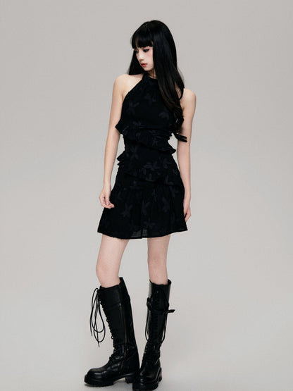 Luluswings Tiered Chiffon Halter Mini Dress - Romantic Ruffled Cocktail Dress