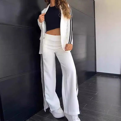 Autumn Winter Polo Collar Suit Wide Leg Pants Two Piece Suit