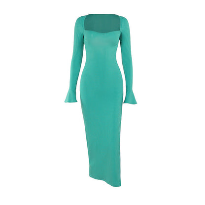 Autumn Maxi Dress Fashionable Slim Fit Lace Up Long Sleeve Dress