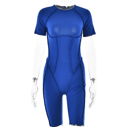 Spring Arrival Clothing Short Sleeve Color Backless High Waist Slim Fit Romper