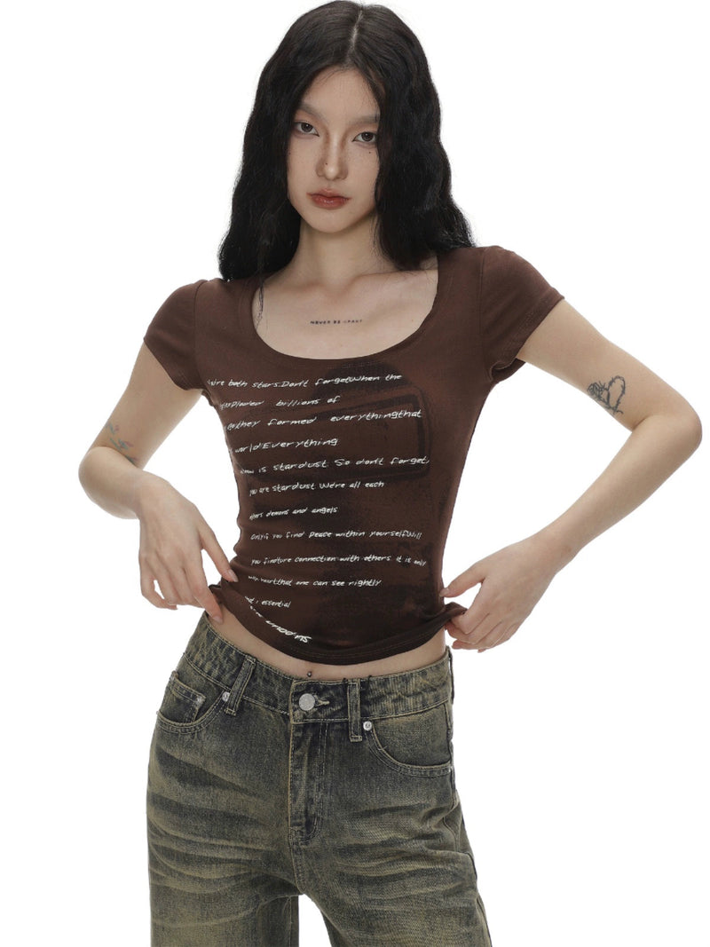Text and Shadow Print Short Sleeve T-shirt