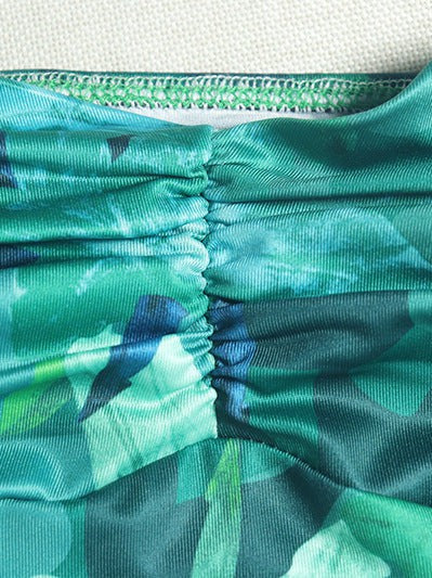 Print Halterneck Ruched Ruffle Slit Maxi Dress