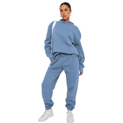 Autumn Winter Color Hooded Long Sleeve Sweater Clothing Trousers Suit