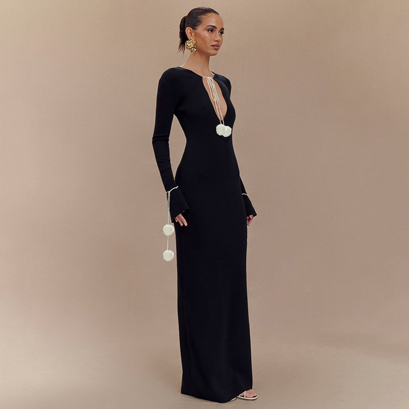 Decoration V Neck Front Back Wearable Maxi Dress