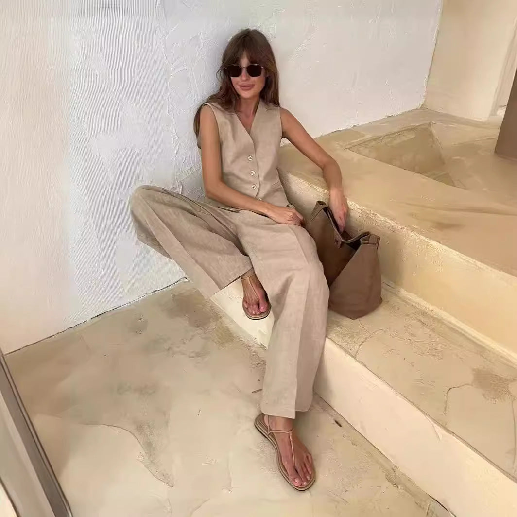 Vest Pants Two Piece Set Spring Summer Sleeveless Vest Hip Set