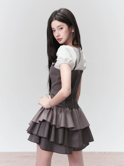 Charcoal : Strapless Ruffle-tier Mini Dress