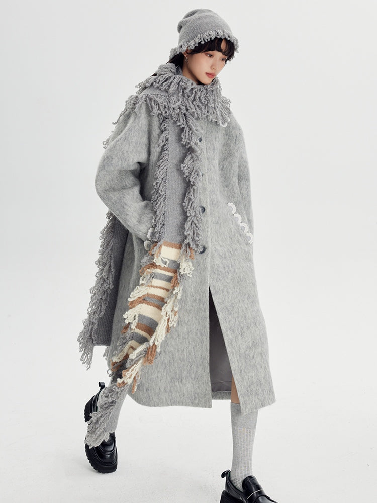 Wool Coat With Lace Lapel