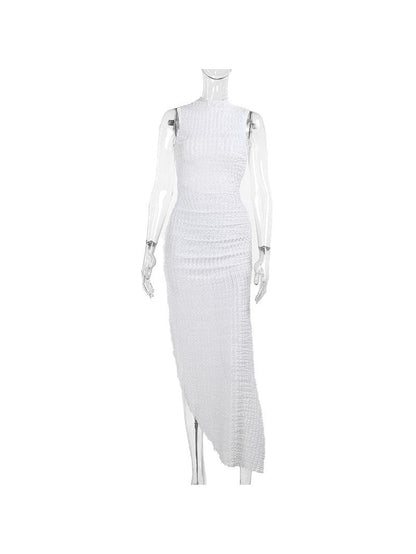 Camisole Texture Backless Slit Bodycon Maxi Dress