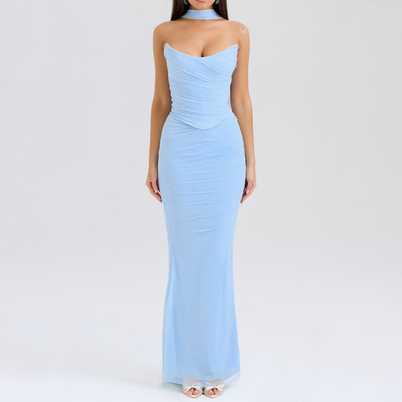Dress Boning Corset Tube Top Skinny Sheath Skirt Long Skirt Set Autumn Two-piece Set High Grade With Scarf
