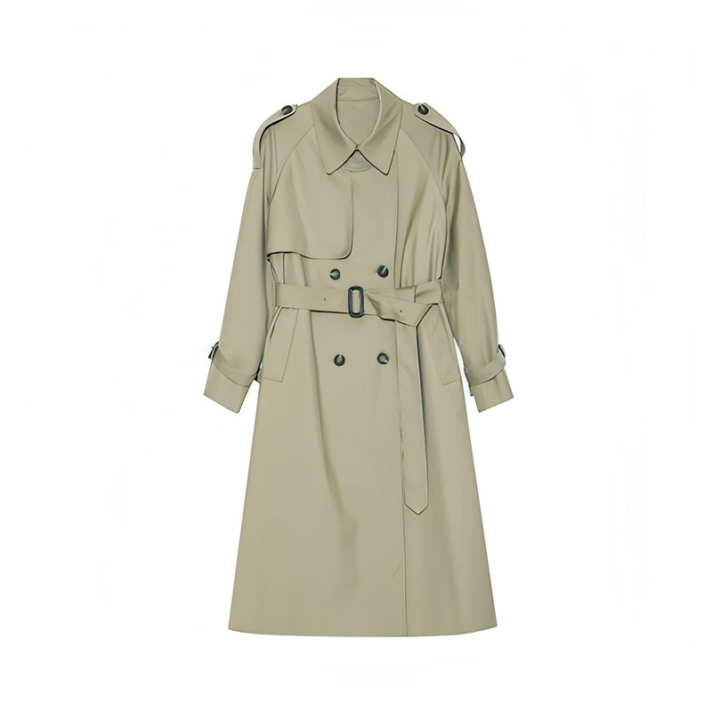 Double-breasted Loose Mid-length Melton Trench Coat