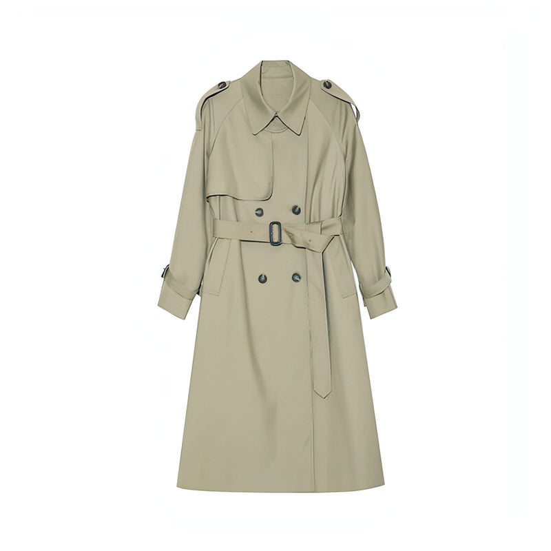 Double-breasted Loose Mid-length Melton Trench Coat