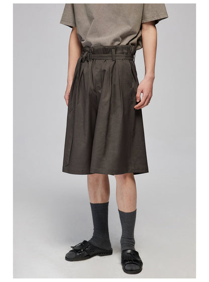 Pleated Bermuda Shorts With Belt
