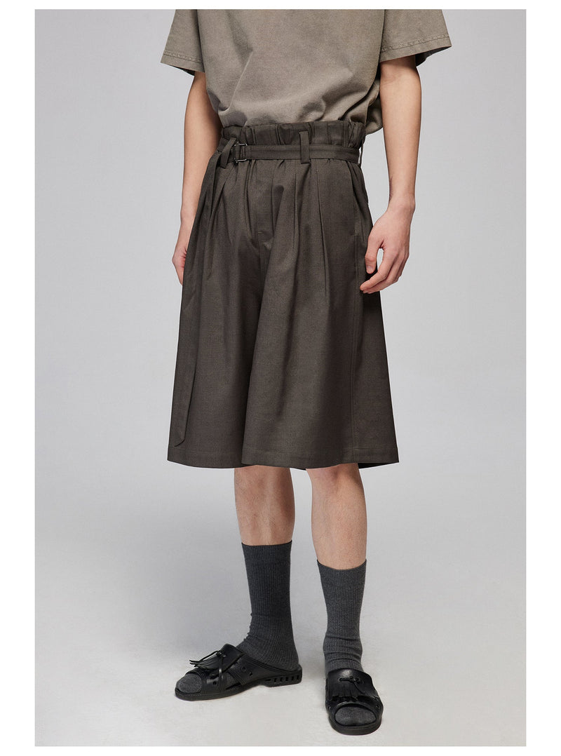 Pleated Bermuda Shorts With Belt