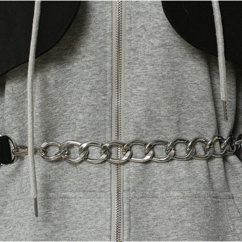 Splicing Contrast Colors False Two Piece Chain Can Be Cinched Hoodie Sweater Dress