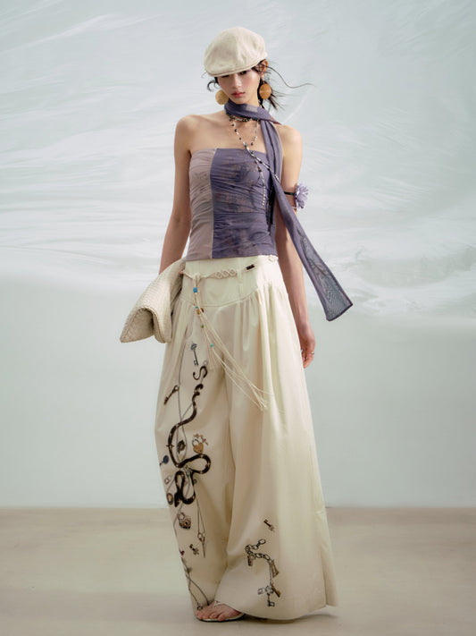 Pleated Cotton Wide-leg Palazzo Pants