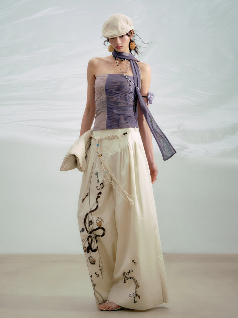 Pleated Cotton Wide-leg Palazzo Pants