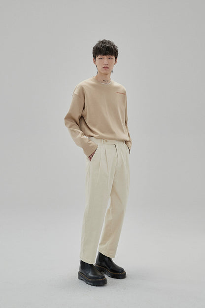 Wide Waist Tab Double-pleated Relaxed Cropped Pants