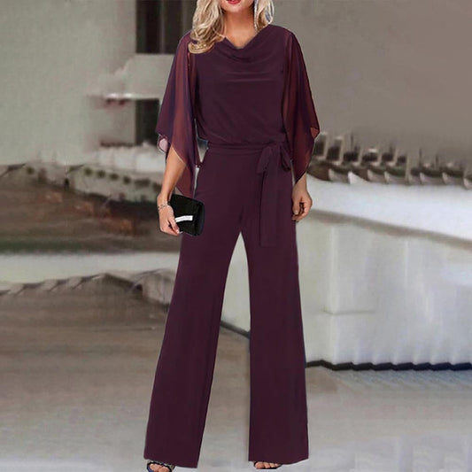 Summer Color High Waist Lace Up Jumpsuit Straight Leg Pants