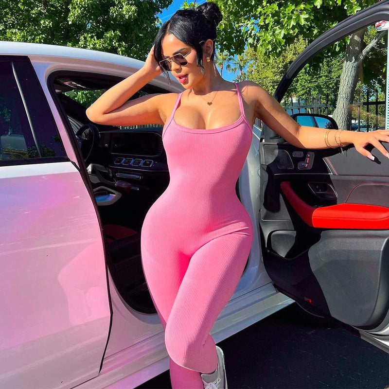 Clothing Summer Backless Slim Fit Color Sling Jumpsuit