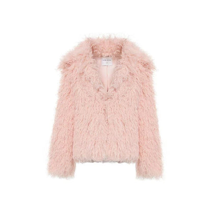 Fluffy Long Lapel Color Versatile Eco-fur Coat