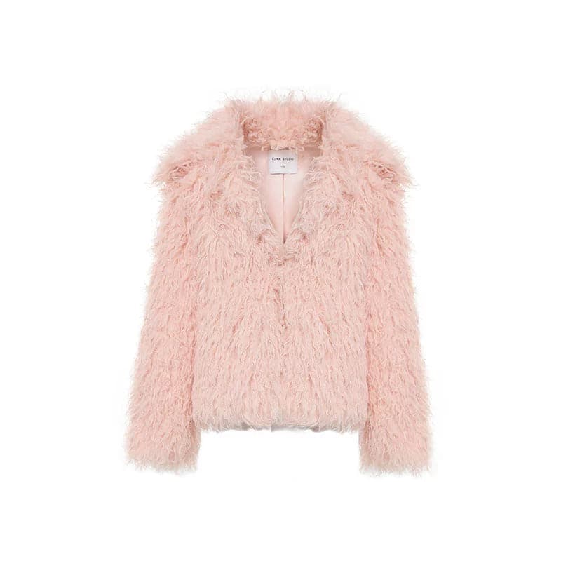 Fluffy Long Lapel Color Versatile Eco-fur Coat