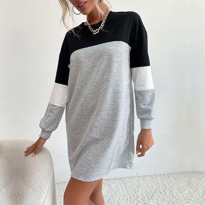 Autumn Wear Long Sleeve Color Matching Sweater Dress