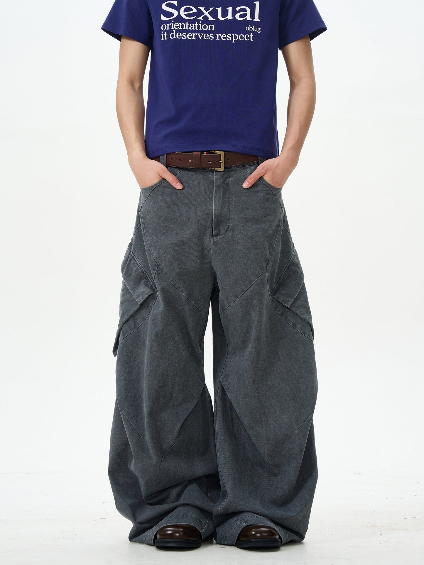 Charcoal Wide-leg Cargo Pants