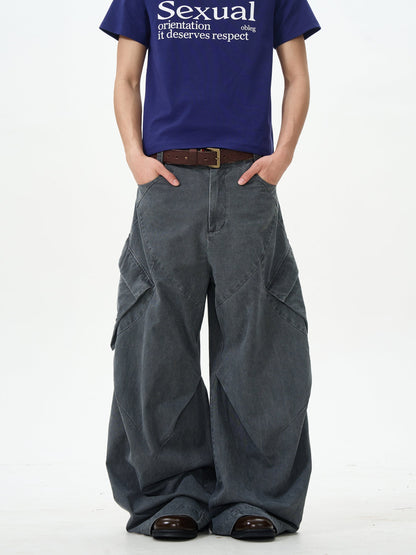 Charcoal Wide-leg Cargo Pants