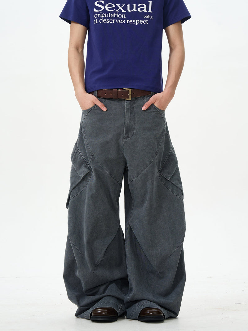 Charcoal Wide-leg Cargo Pants