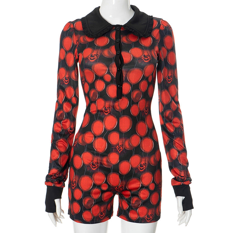 Million Halloween Ai Balloon Grimace Contrasting Color of Black Red Romper Clothing